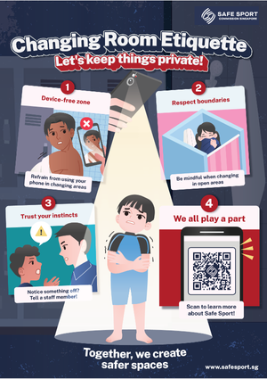 Poster deterring voyeurism in changing room.